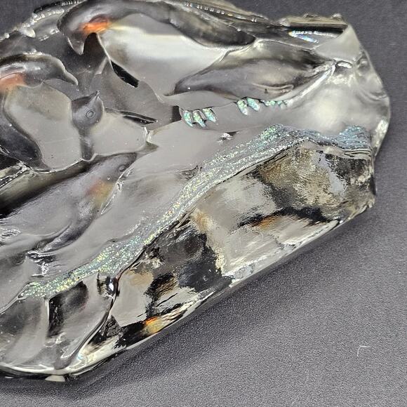 Crystal Glass Penguin Sculpture Iceberg Wildlife Art Figurine Family Scene - Picture 4 of 6